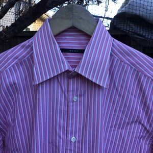Gucci Pink White Striped Dress Shirt Mens Size 41 16 Italy Luxury Designer Top